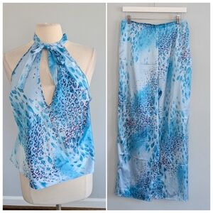 Women's Victoria's Secret Large Blue Silky Pajamas Halter Top And Pants